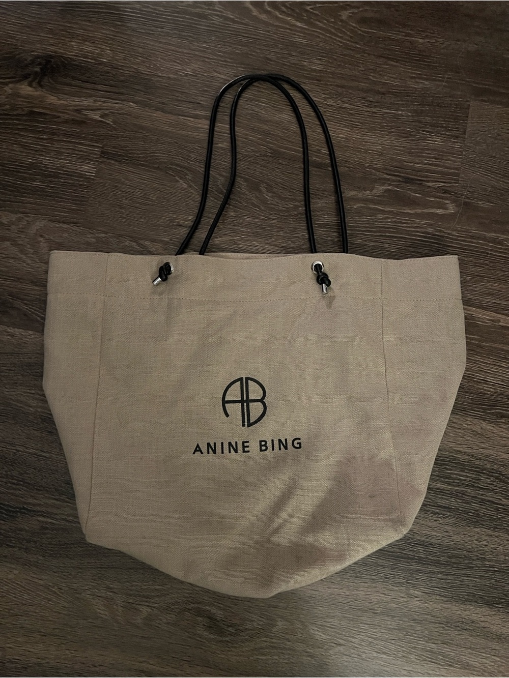 Anine Bing Beige Canvas Tote with Black Lining